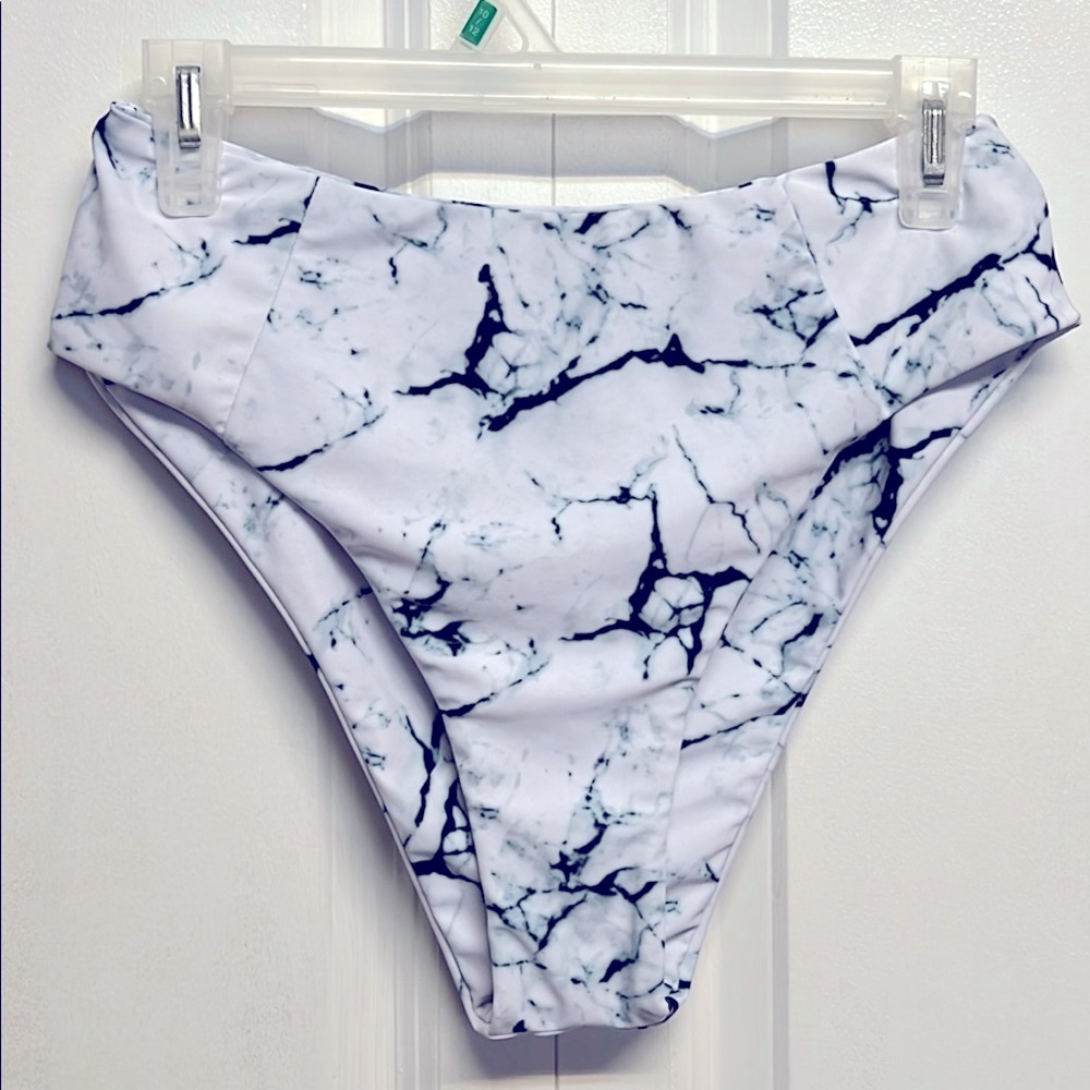 Zaful Green White Marble Print High Waist Bikini Bottom Size 6